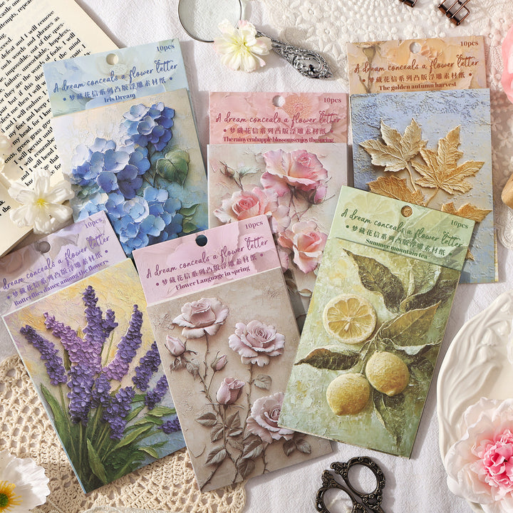 Vintage Floral Craft Paper Dream of Hiding Flowers Embossed Texture