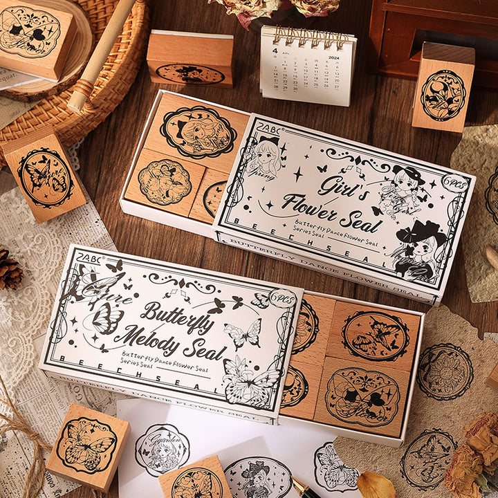 Vintage Flower Butterfly Wooden Stamps Set for DIY Handcraft and Collage