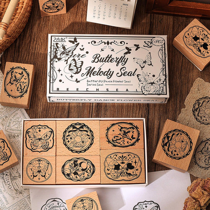 Vintage Flower Butterfly Wooden Stamps for DIY