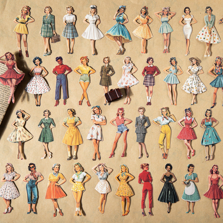 Vintage Girl Stickers Retro Beauty Scrapbooking Journal Aesthetic