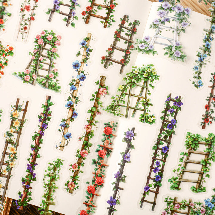 Vintage PET Sticker Flower Ladder Ground Design
