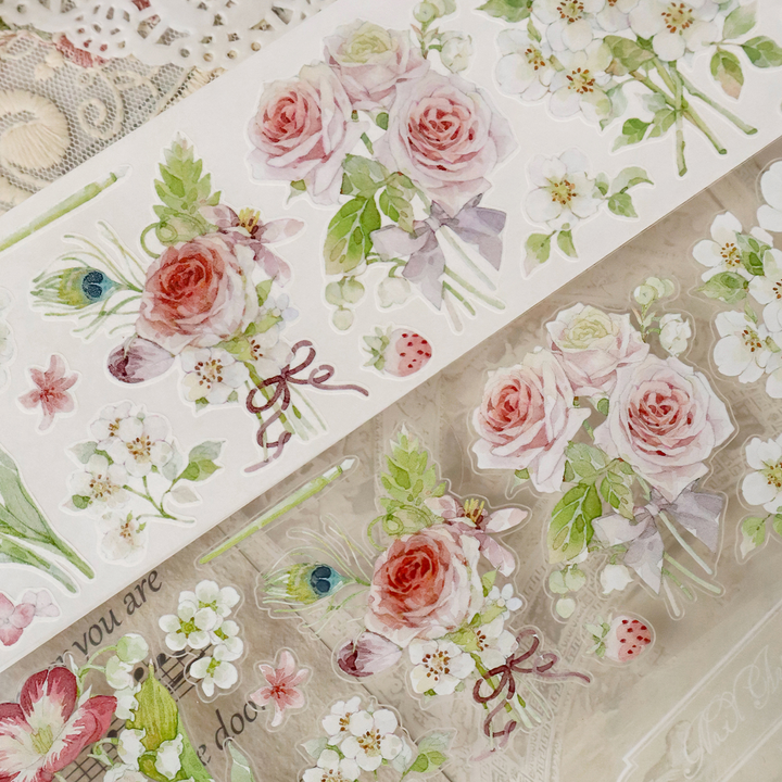 Vintage Red Flower Romantic PET Tape Elegant Stationery