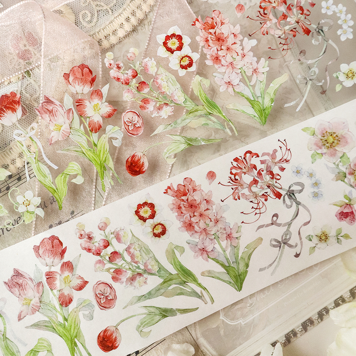 Vintage Red Flower Romantic PET Tape Floral Design Stickers