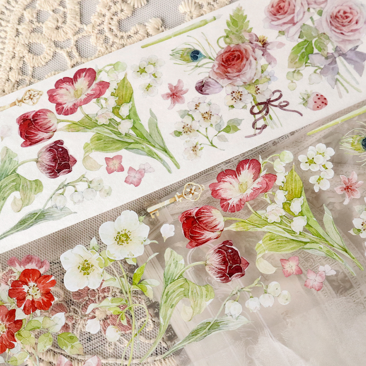 Vintage Red Flower Romantic PET Tape Junk Journal Decoration