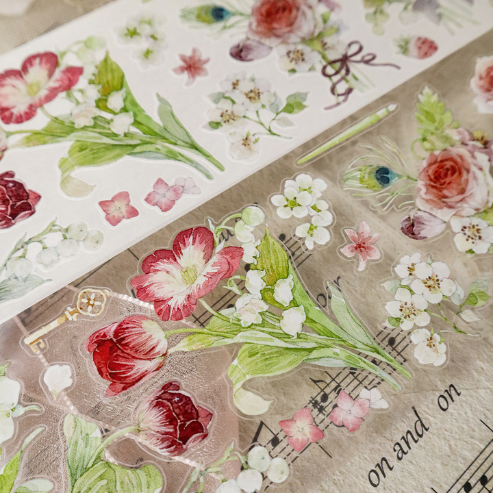Vintage Red Flower Romantic PET Tape Retro Aesthetic Craft