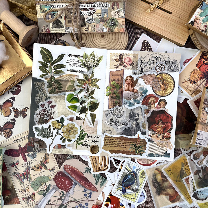 Vintage Scrapbook Stickers Retro Memory Room fantasy collage