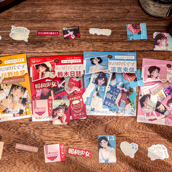 Vintage Stickers Showa Era Girls Anime Sticker Pack