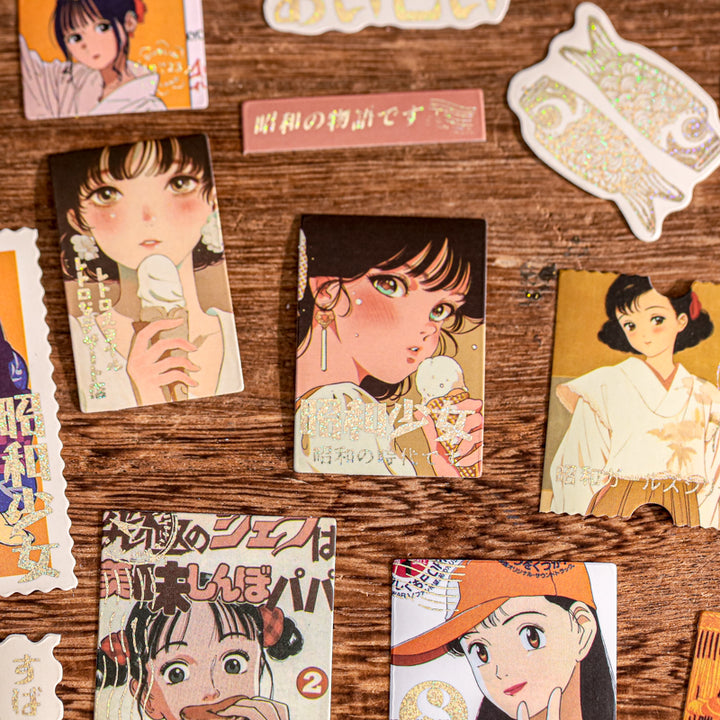 Vintage Stickers Showa Era Girls Retro Anime Style