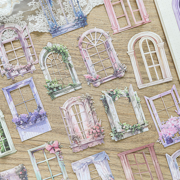 Vintage Style Window Flower Shadows Laser Cut Stickers for Collage