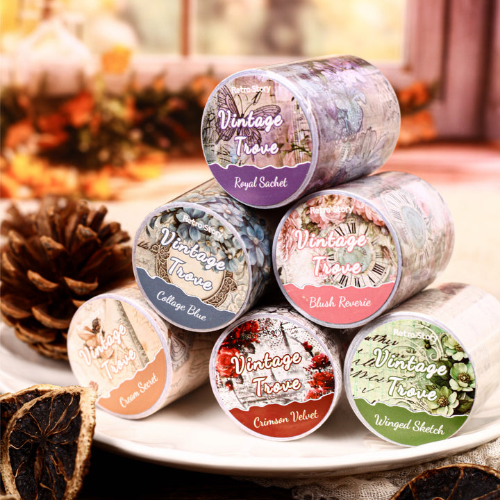 Vintage Vault Series Retro Floral Decorative Tape for Crafting
