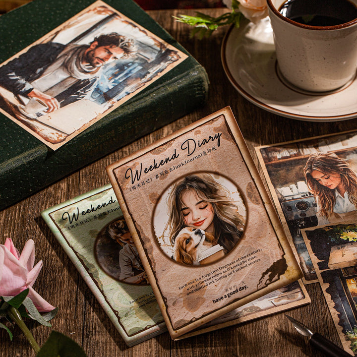 Vintage Weekend Diary Collage Paper Coffee Theme