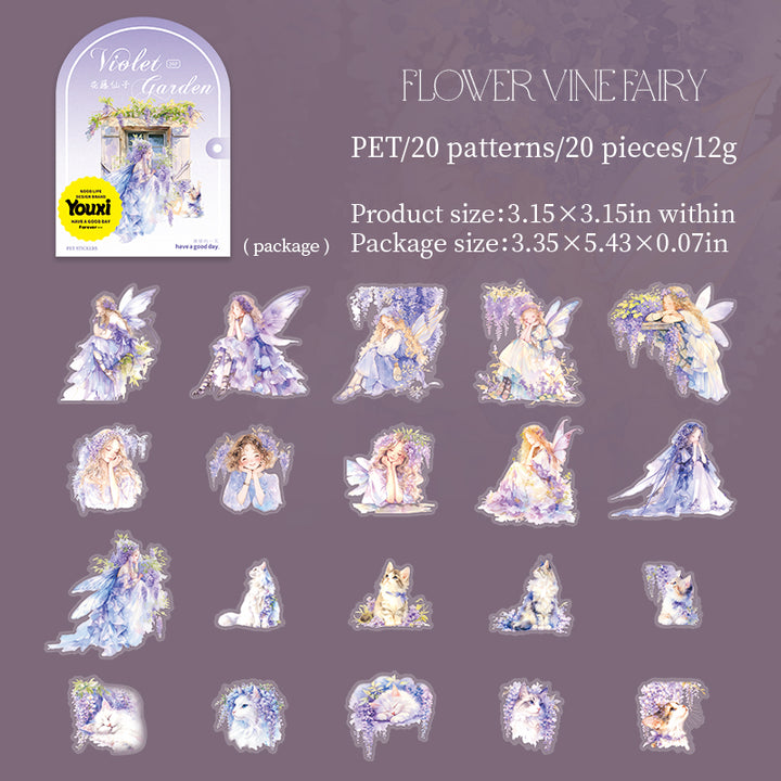Violet Garden Stickers Floral Design Magic Theme for Journaling