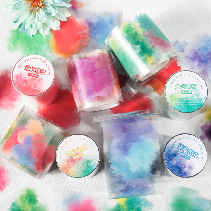 Watercolor Galaxy PET Tape Scrapbook Decorative Landscape Watercolor Light Romance 