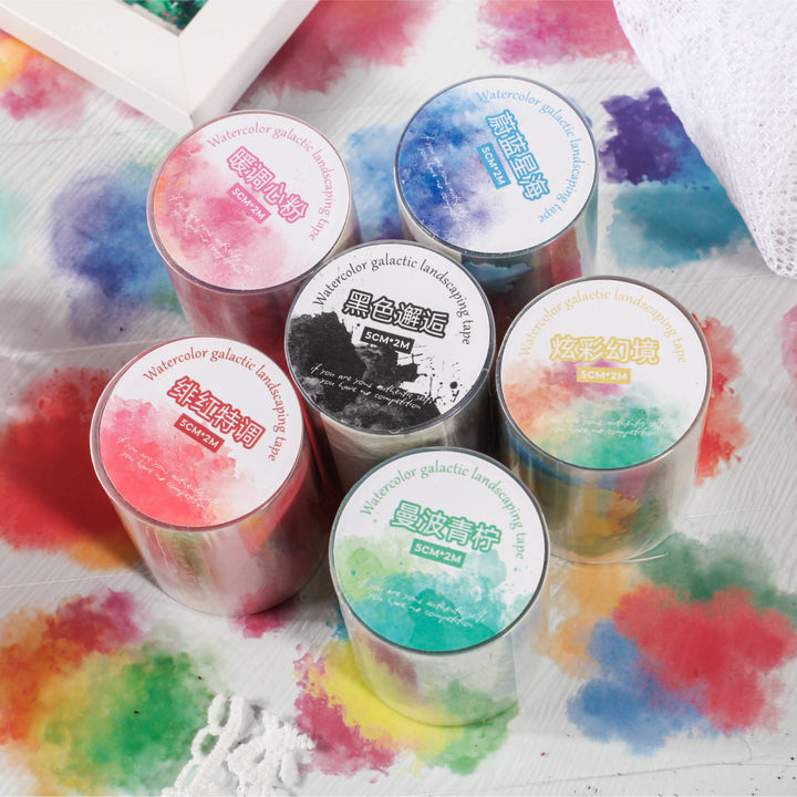 Watercolor Galaxy PET Tape Scrapbook Decorative Landscape Watercolor Magic Ideal for Collage