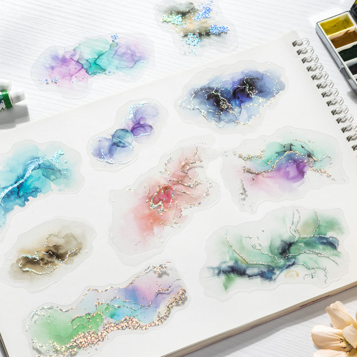 Watercolor PET Stickers Gilded and Resplendent Artistic Layer