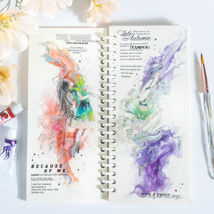 Watercolor PET Stickers Gilded and Resplendent Background Material
