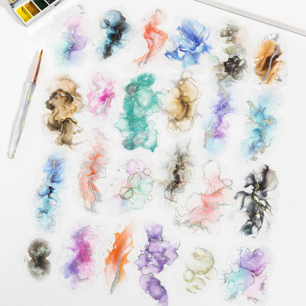 Watercolor PET Stickers Gilded and Resplendent Soft Color Style