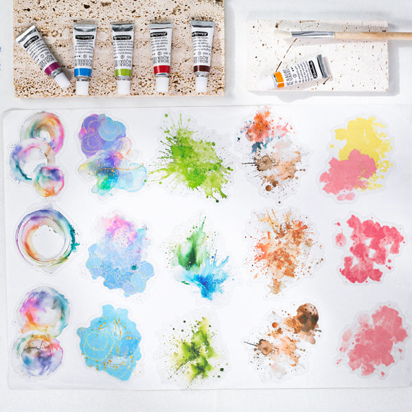 Watercolor PET Stickers Gilt Color Romance Art Background Elements