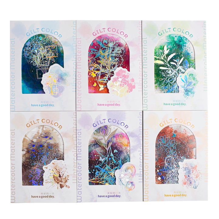 Watercolor PET Stickers Gilt Color Romance Gold Accent Collage