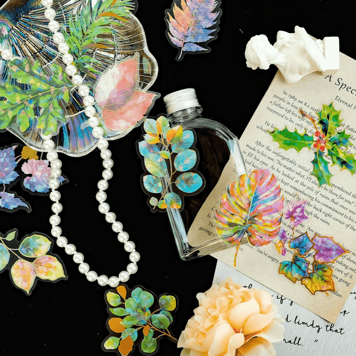 Waterproof 3D Leaf Stickers Laser Foil Flower Plant Scrapbook Decoration