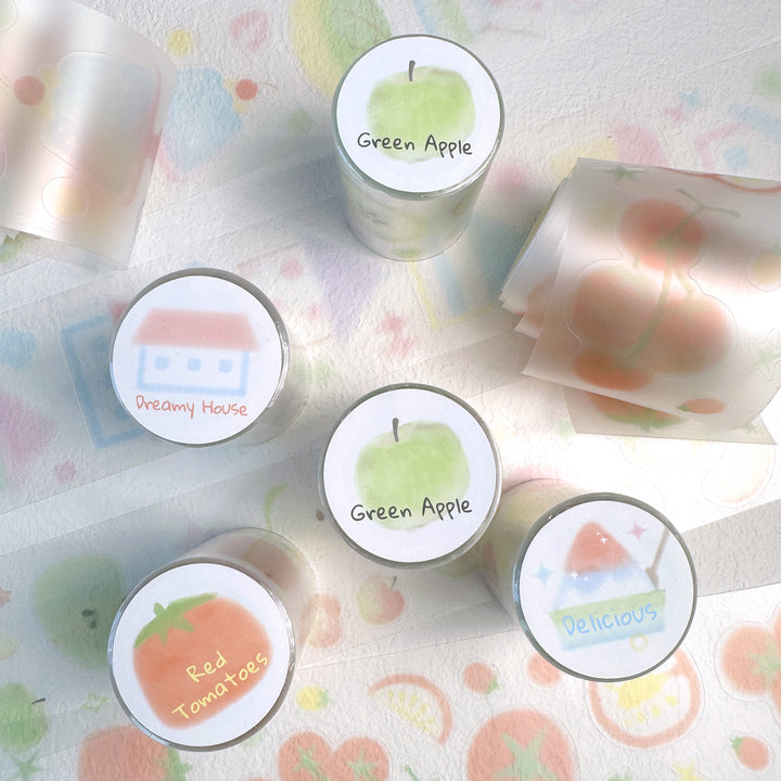 Weweet Series PET Decorative Tape Transparent Watercolor Fruit Stickers