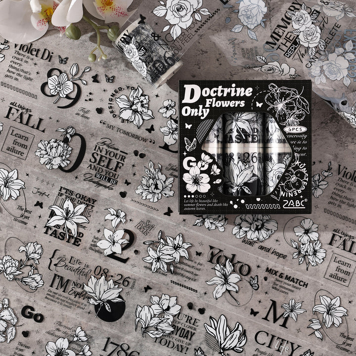 White Flower Retro Tape Sets Floral Creative Collage For Journal