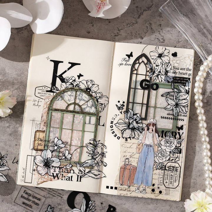 White Flower Retro Tape Sets Floral Decorative Tape For Journal