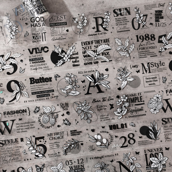 White Flower Retro Tape Sets Floral Text Numbers For Scrapbook