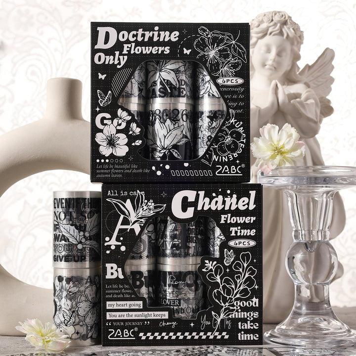 White Flower Retro Tape Sets Numbers Alphabets Decorative For Journal