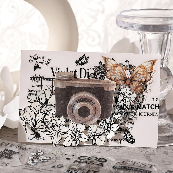 White Flower Retro Tape Sets Vintage Style Tape For DIY Journal