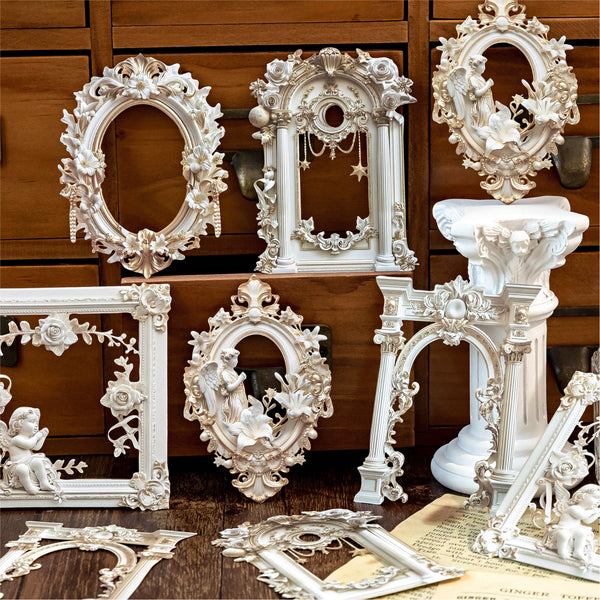 White Gilded Series Retro Floral Card Suitable for Collage Projects
