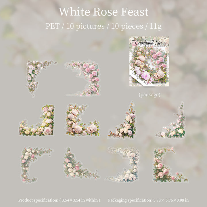 White Rose Feast Floral Border Stickers