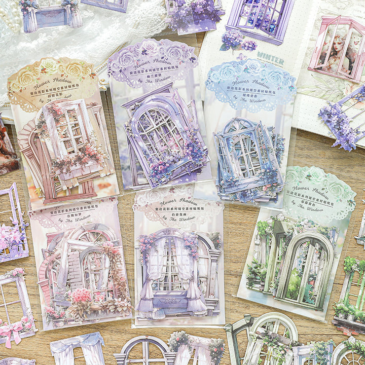 Window Flower Shadows Series Laser Cut Stickers for DIY Journal and Scrapbooking
