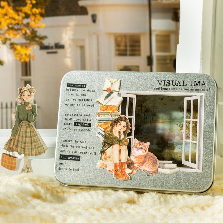 Window Girl Stickers Pvc Hollowed Out Scene Perfect For Bullet Journal