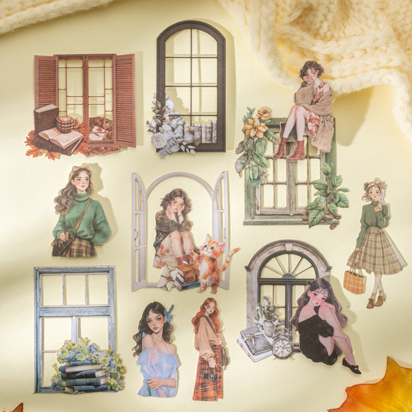 Window Girl Stickers Pvc Hollowed Out Scene Playful Design