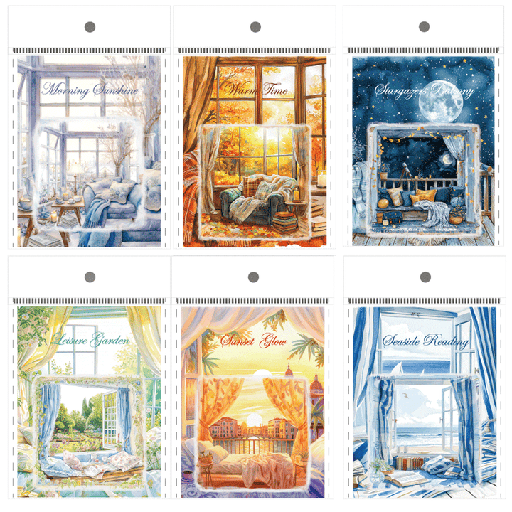 Window Landscape Series Large PET Stickers for Scrapbooking Outdoor Themes for DIY Crafting