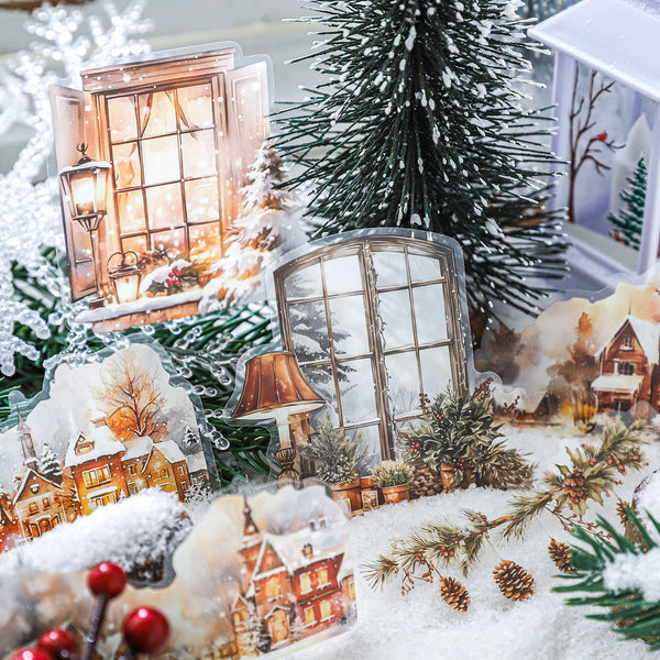 Winter Cottage Series PET Stickers Snowflake Background