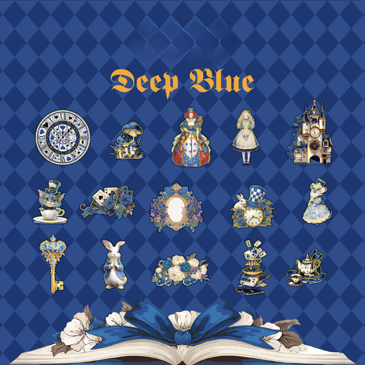 Wonderland Series Deep Blue Retro Anime Characters Magic DIY Stickers