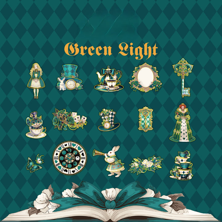 Wonderland Series Green Light Retro Characters Magic Stickers