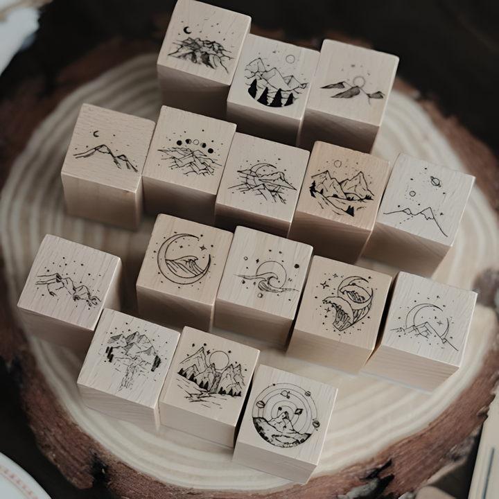 Wooden Moon Landing Stamps for Scrapbooking and Crafting