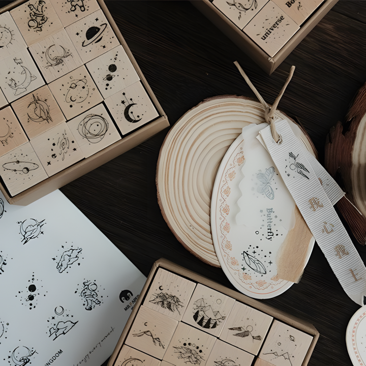 Wooden Moon and Star Stamps for Crafting and DIY Projects