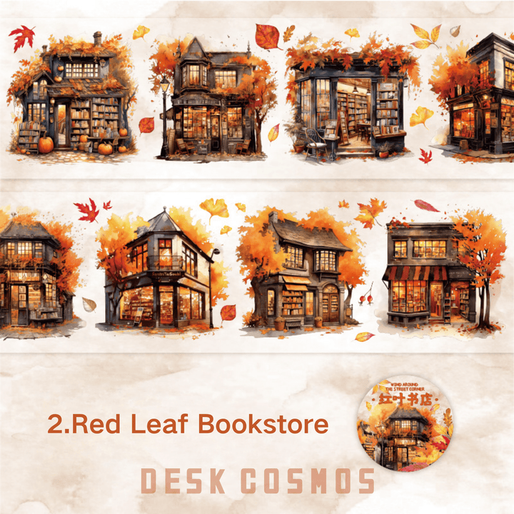 A Windy Street Corner Red Leaf Bookstore City Streets Scrapbook Decoration