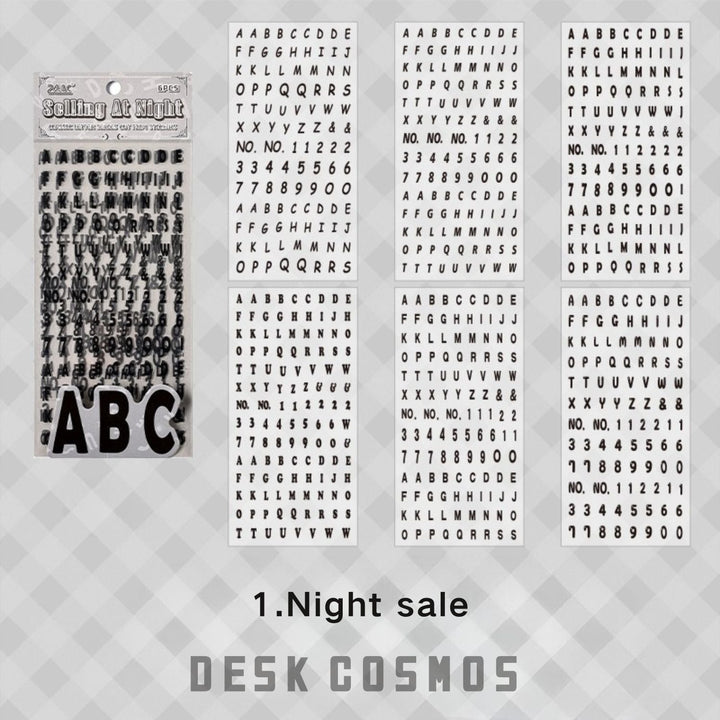 Classic Letters Black Night Deal PET Alphabet Stickers waterproof background