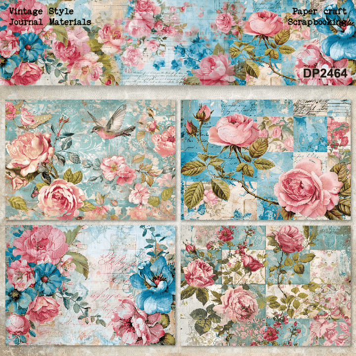 Blooming Floral Retro Journal Paper for Collage DIY