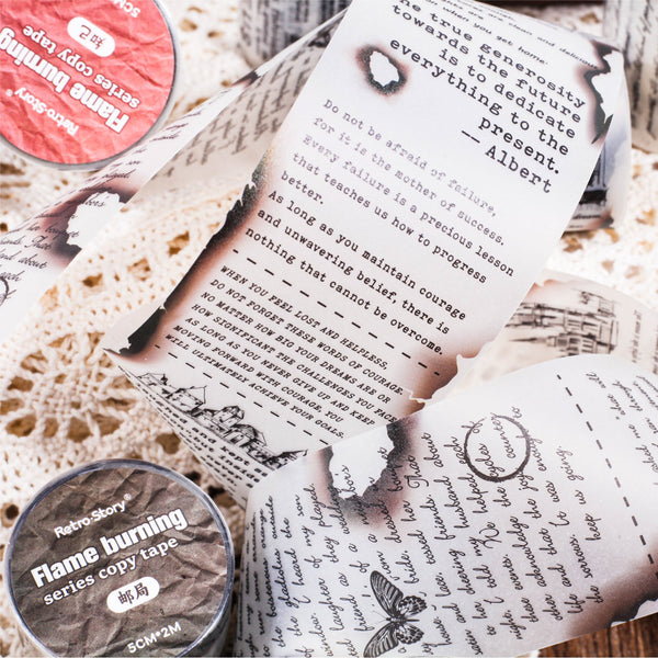 Burn Series Washi Tape Vintage Lettering Retro Text for DIY Projects