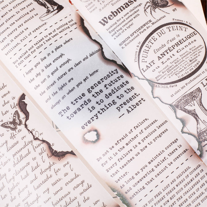 Burn Series Washi Tape Vintage Text for Journal Decoration