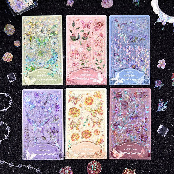 Butterfly dance flying flower stickers vintage aesthetic supplies