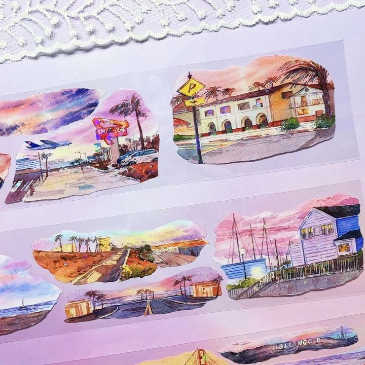 California Sunset PET Tapes Shell Gloss Beach Theme for Journal Craft