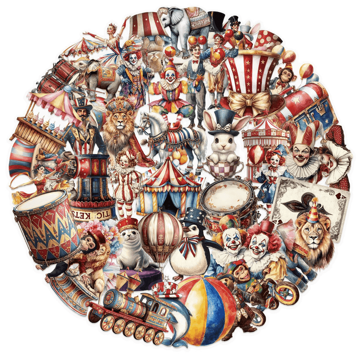Cartoon Circus Stickers Set Waterproof PET Magic Theme