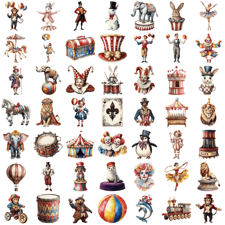 Cartoon Circus Stickers Set Transparent Character Stickers
